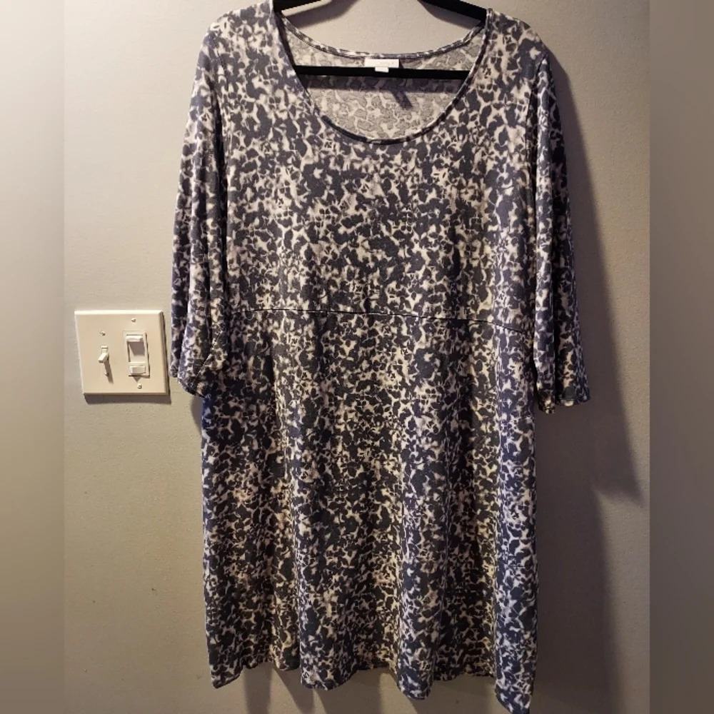 Pure J.Jill Tunic Tie Dye Grey and White 3/4 Sleeve Dress in Size XL